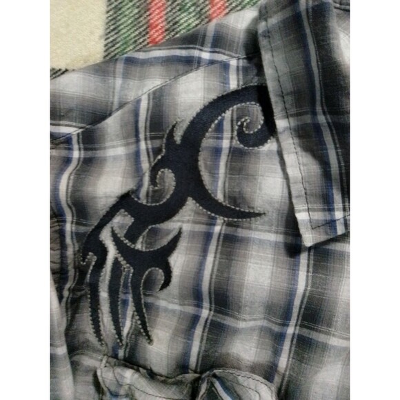 Helix Mens Pearl Button Up Shirt Long Sleeves Gray Western Embroidered Size 2XL - Picture 4 of 4